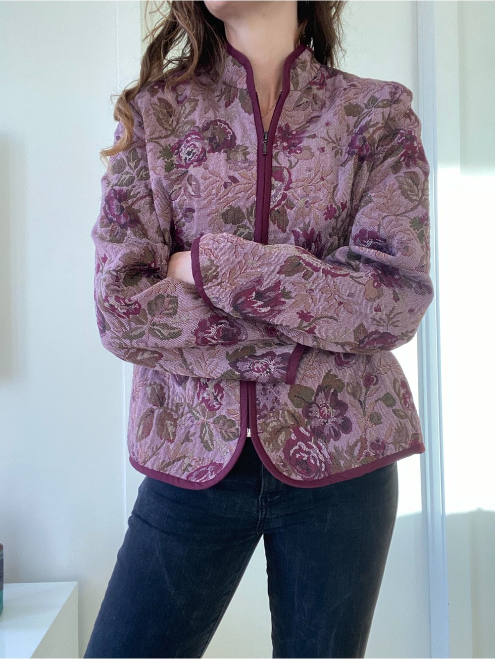 Vintage thick cottage core utility lavender purple floral chore jacket